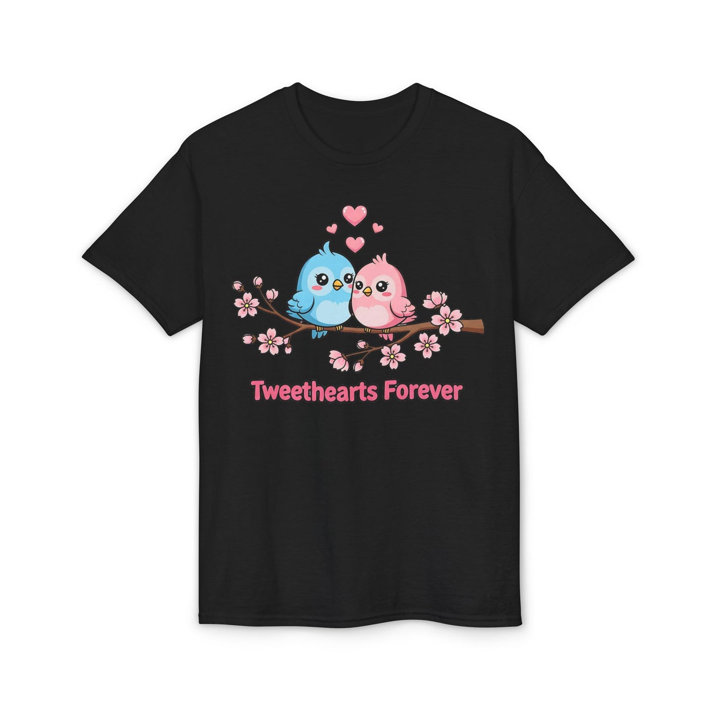 Tweethearts Forever T-Shirt — Cute Blue & Pink Love Birds on Cherry Blossom Branch
