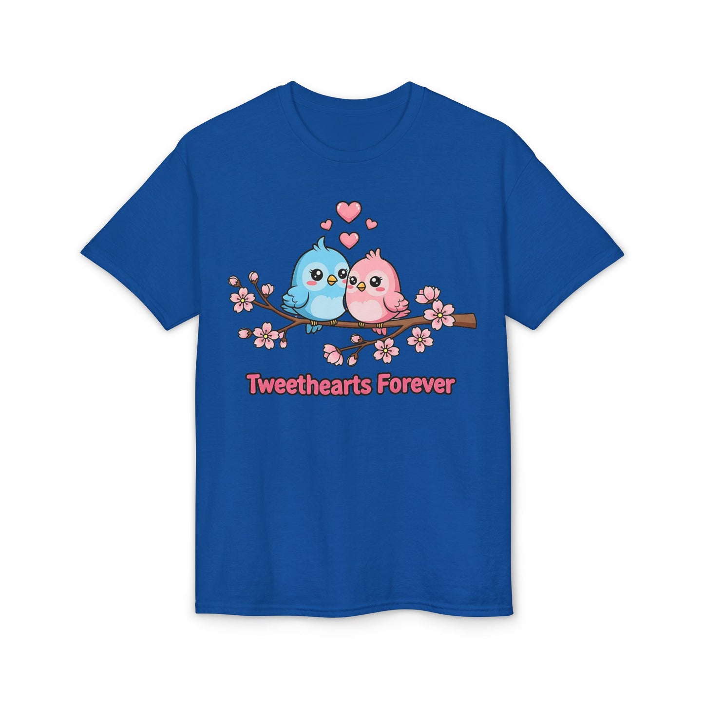 Tweethearts Forever T-Shirt — Cute Blue & Pink Love Birds on Cherry Blossom Branch