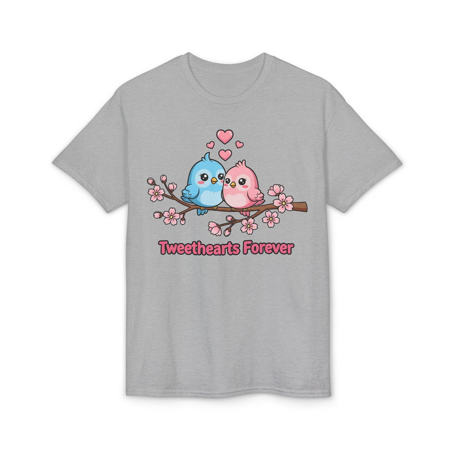 Tweethearts Forever T-Shirt — Cute Blue & Pink Love Birds on Cherry Blossom Branch